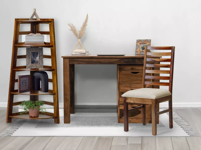 Alexa Study Table with Wooden Chair and Bookshelf